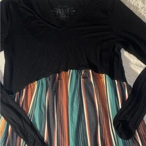 Crazy Train Black Top with Vibrant Stripes